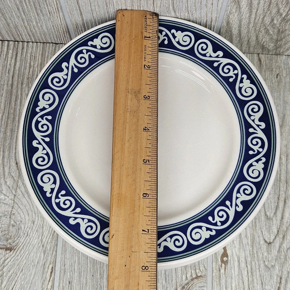 Pier 1 Vitra Scroll Salad Plates Set of 5 Navy Blue White Ironstone Brazil 8